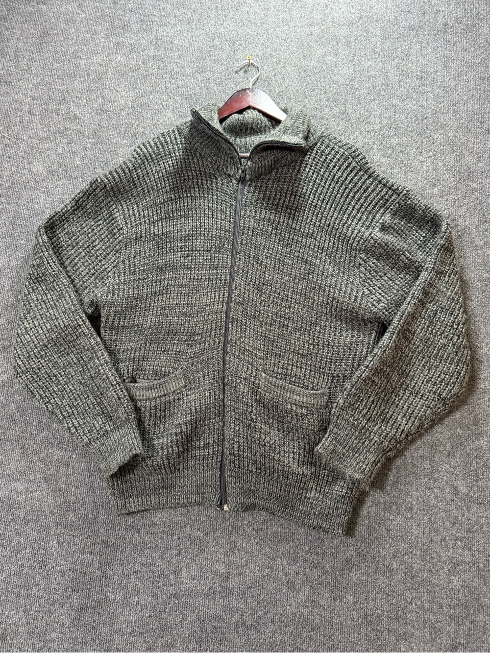 Vintage Haband Men’s 2X Gray Full Zip Chunky Knit Cardigan Sweater Grandpa